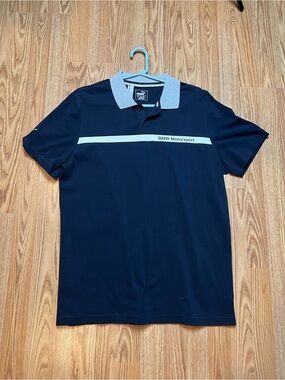 Men's BMW Motorsport Racing Navy Polo with Gray Collar